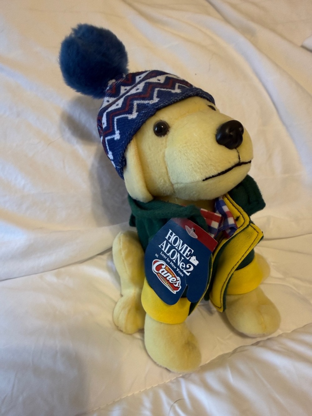 Home Alone 2 Yellow Plush Dog with Blue Knit Hat - Promotional Cane's Toy